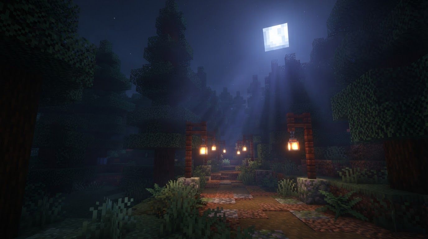 Voxel-art landscape of the Howling Woods